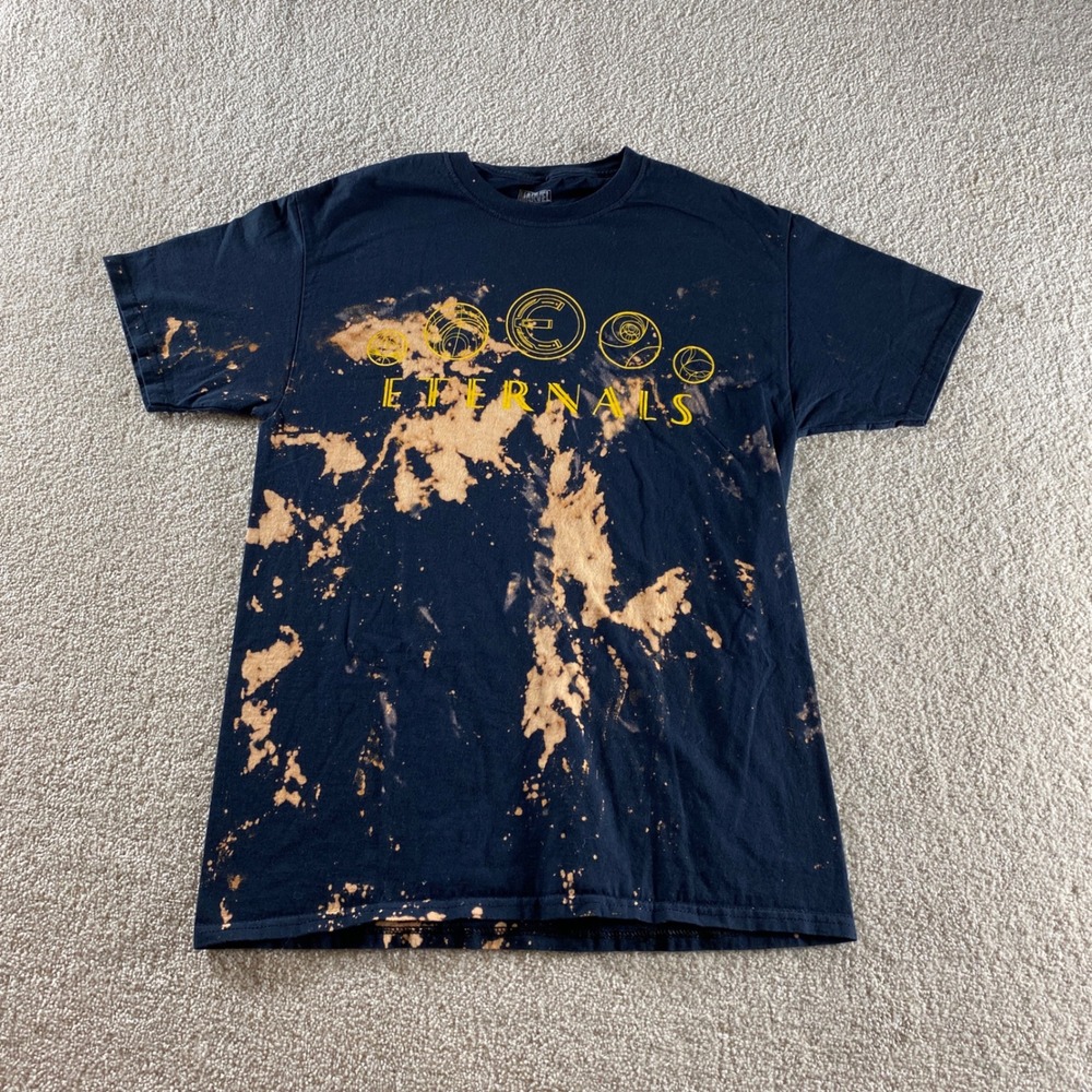 Marvel Eternals T-Shirt Mens Medium Blue Bleach Dye Graphic Tee Cotton